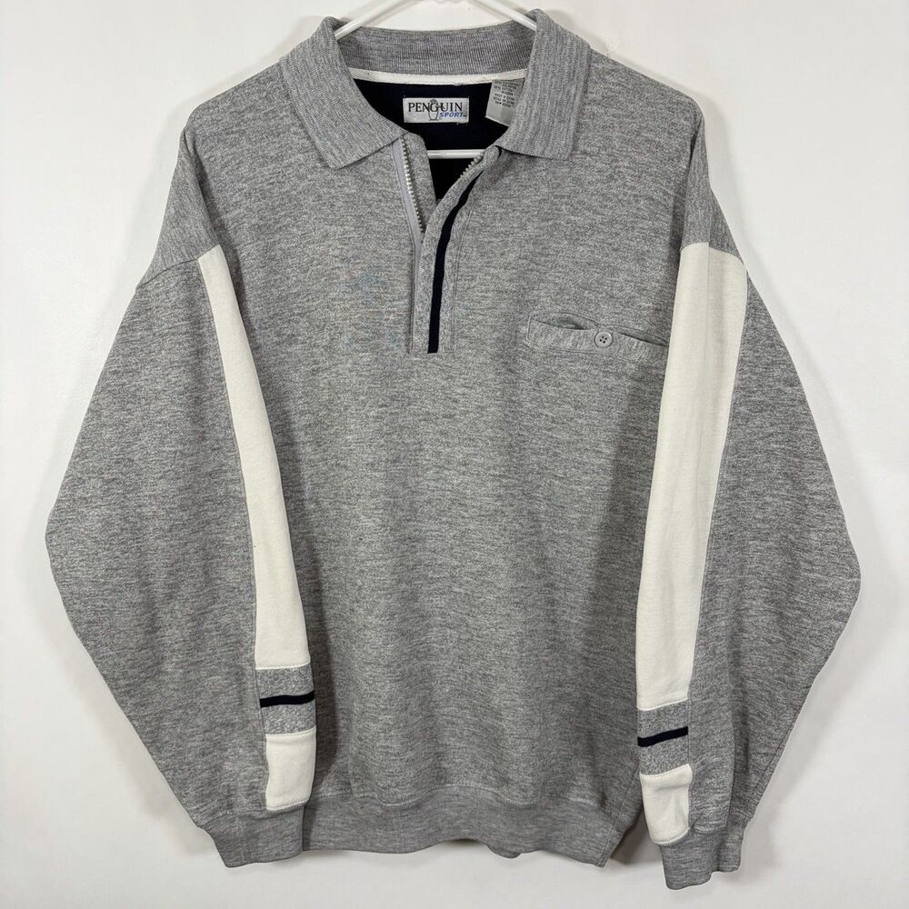 Vintage Original Penguin Sport 1/4 Zip Pullover Sweatshirt Mens Medium Gray
